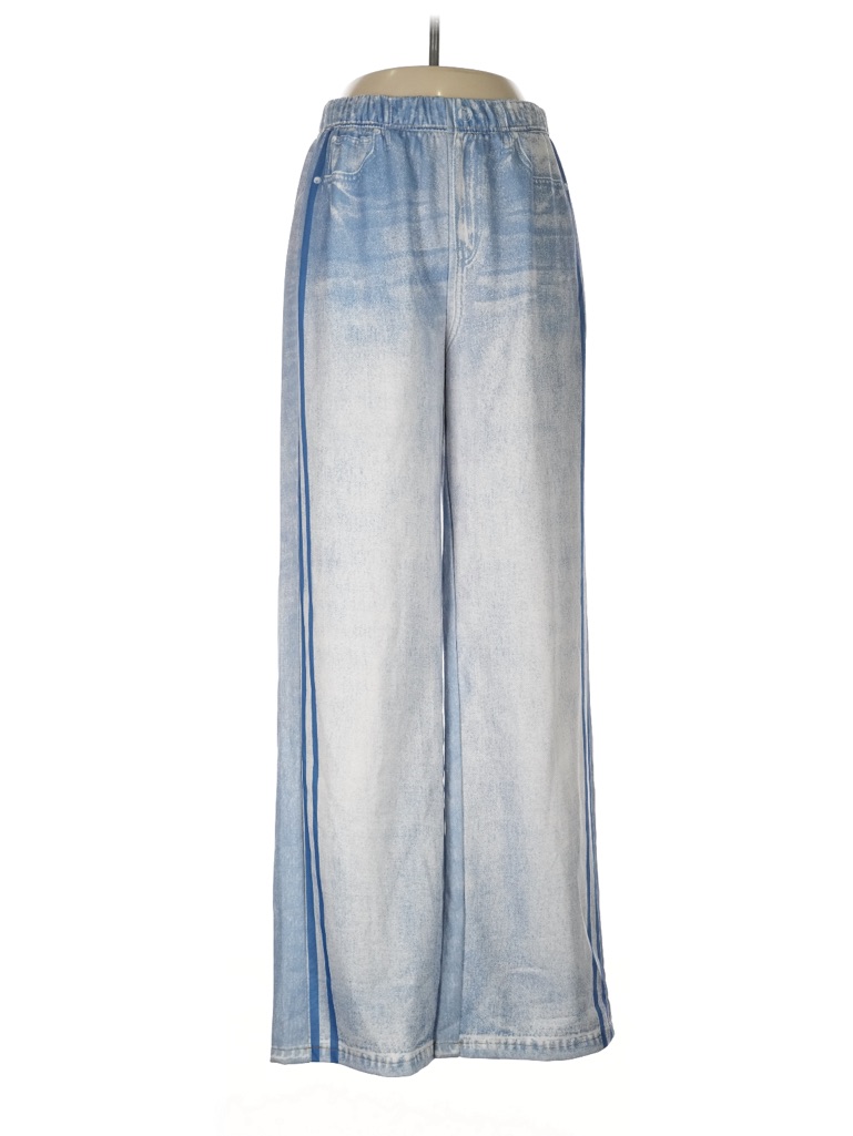 Light Wash Wide-Leg Jeans With Blue Side Stripe